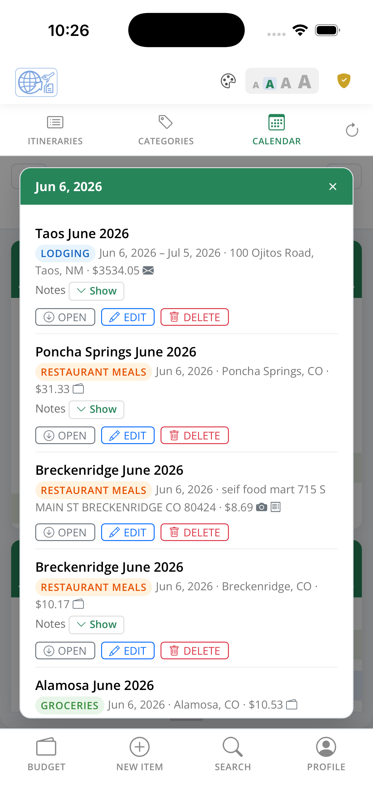 Calendar date detail