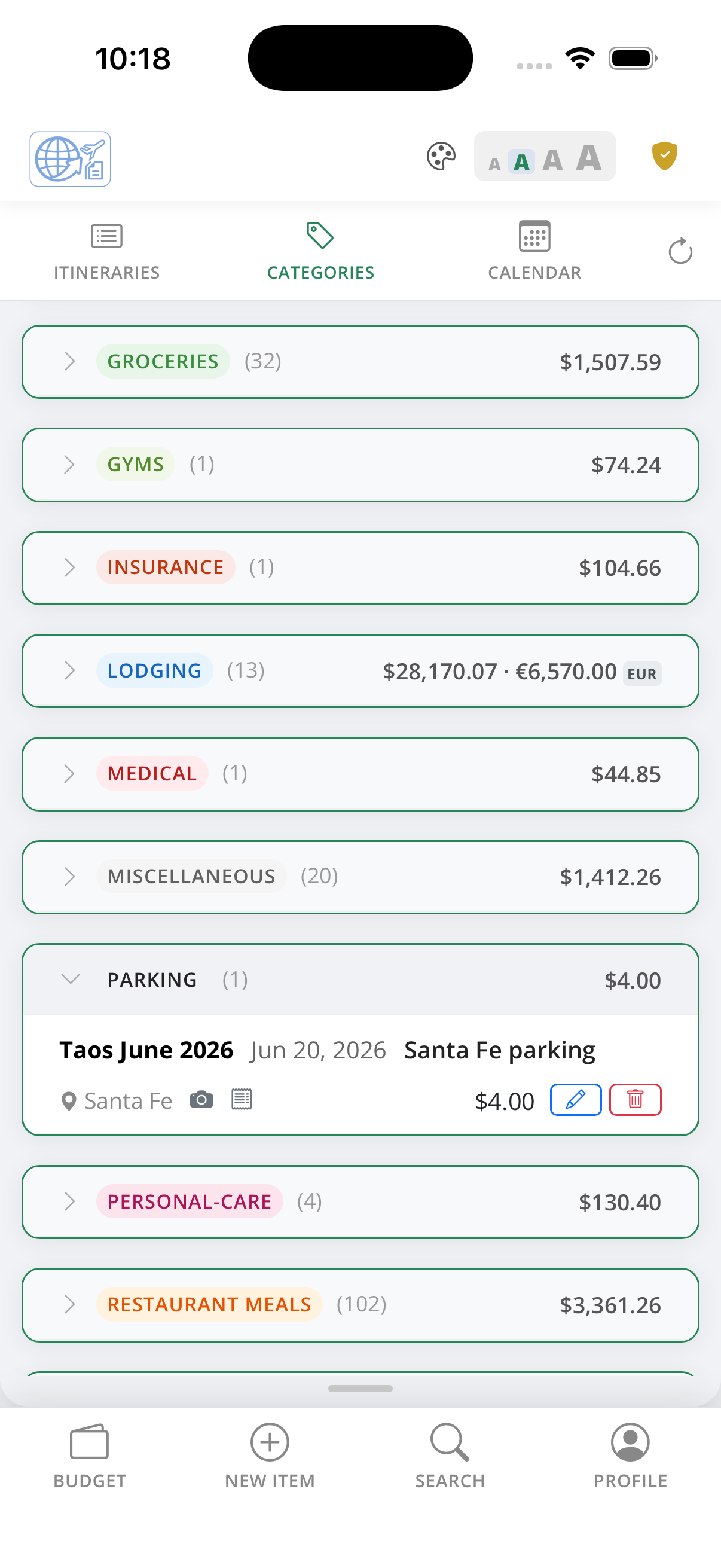 Spending categories list