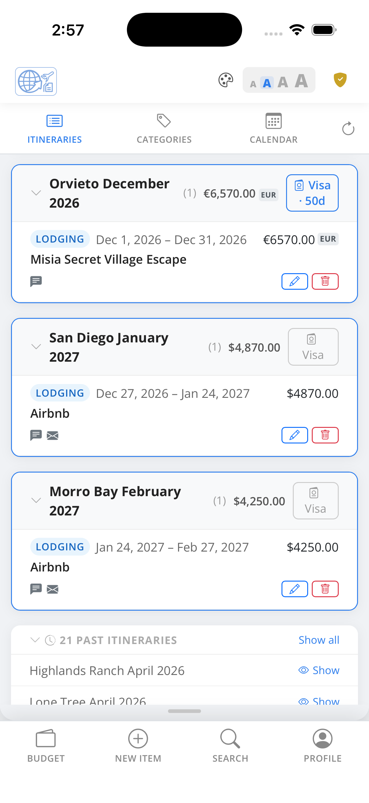 Itinerary list — details mode