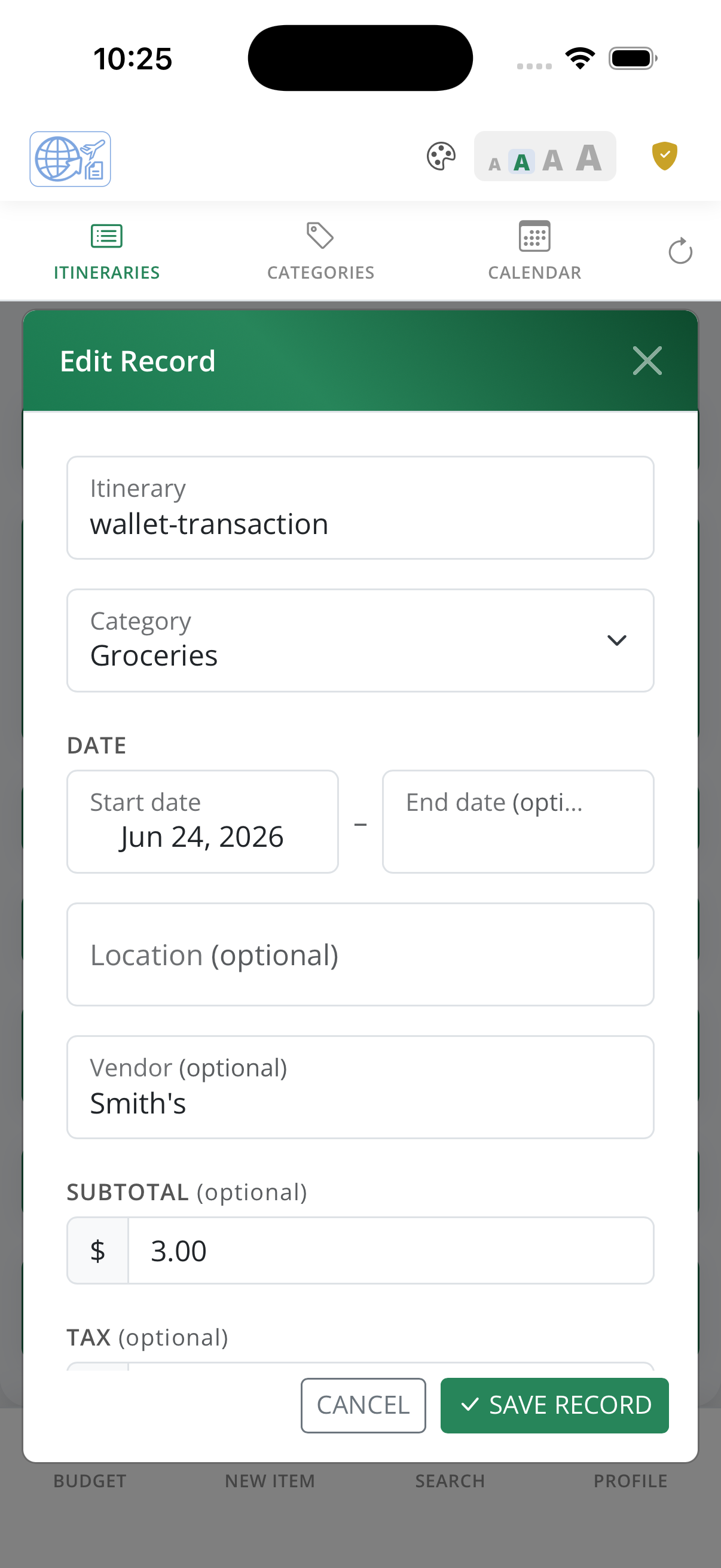Wallet transaction editor