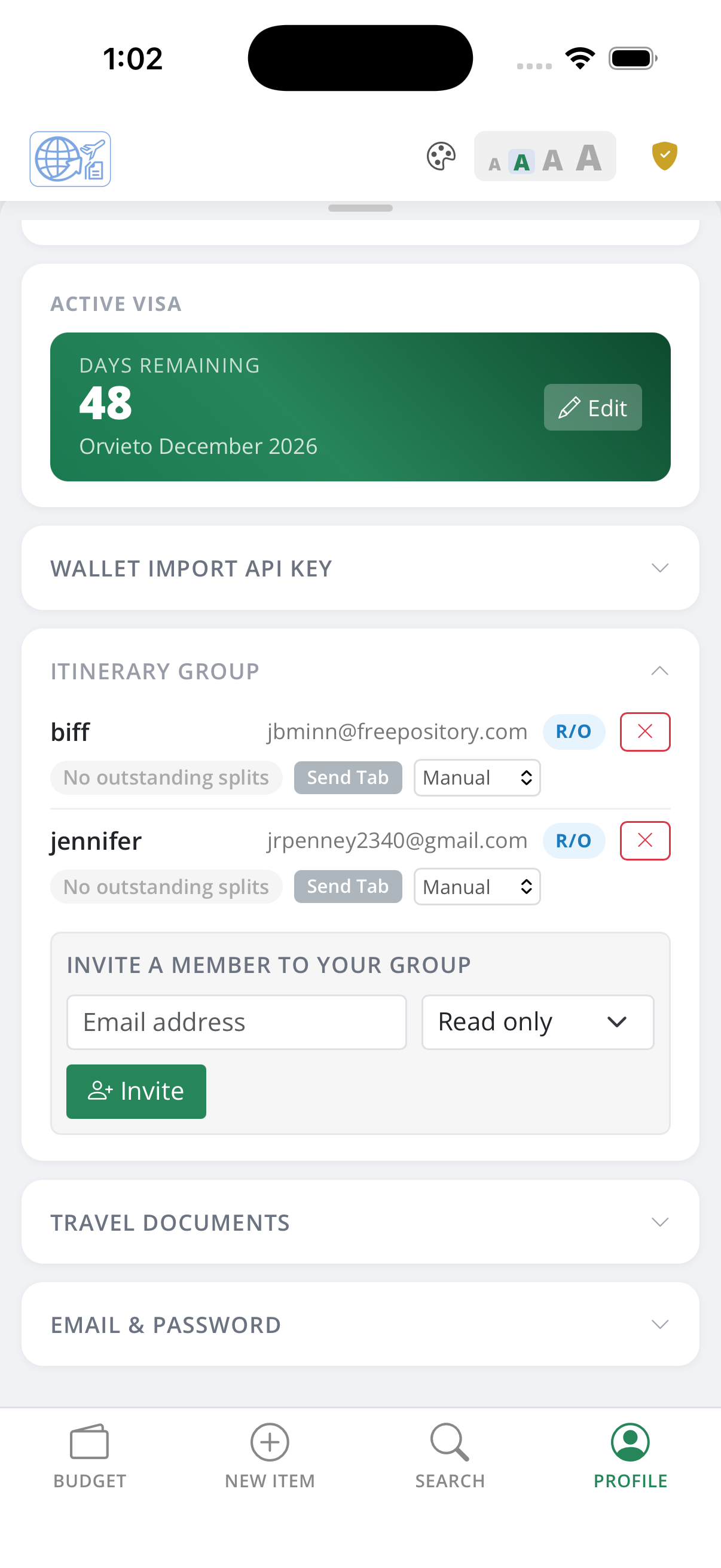 Group itinerary sharing