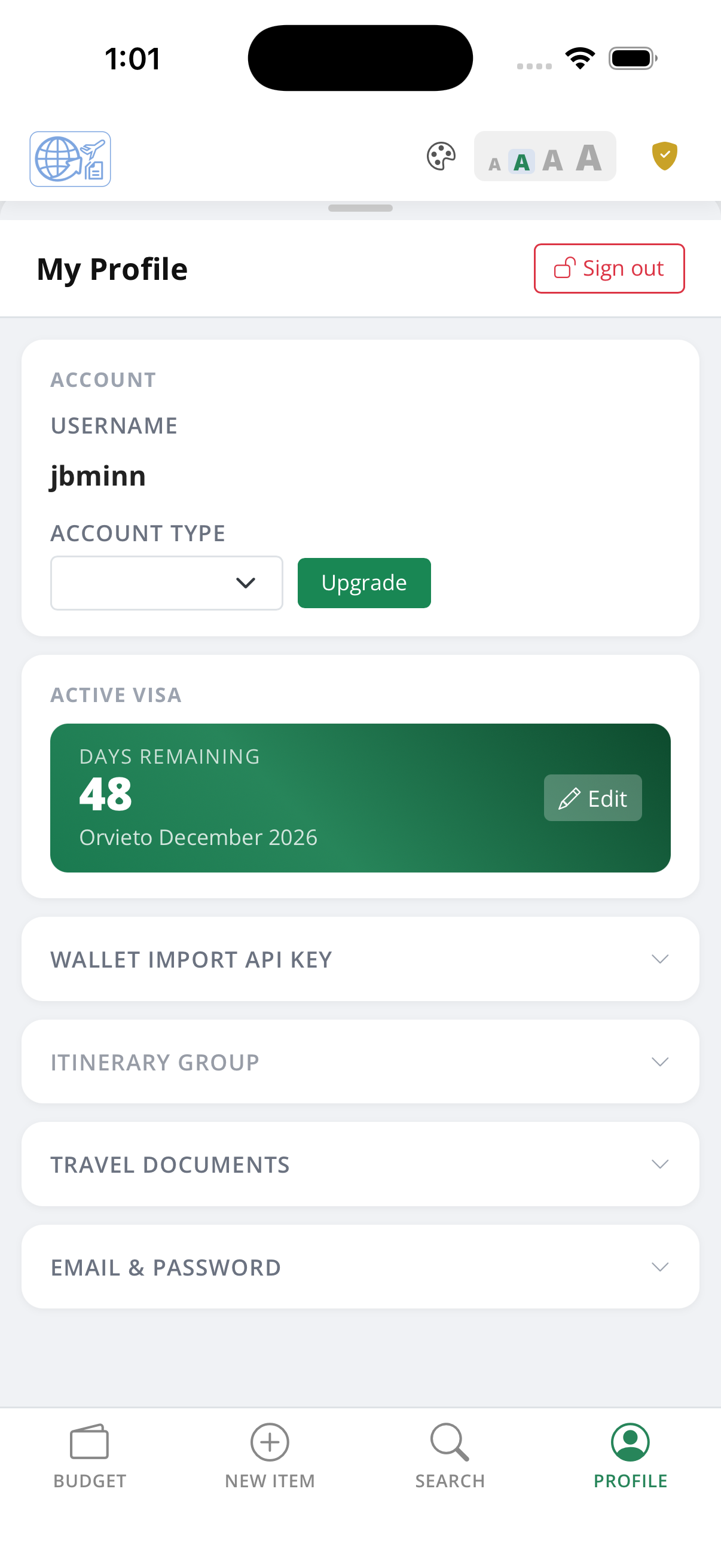 Visa details in profile