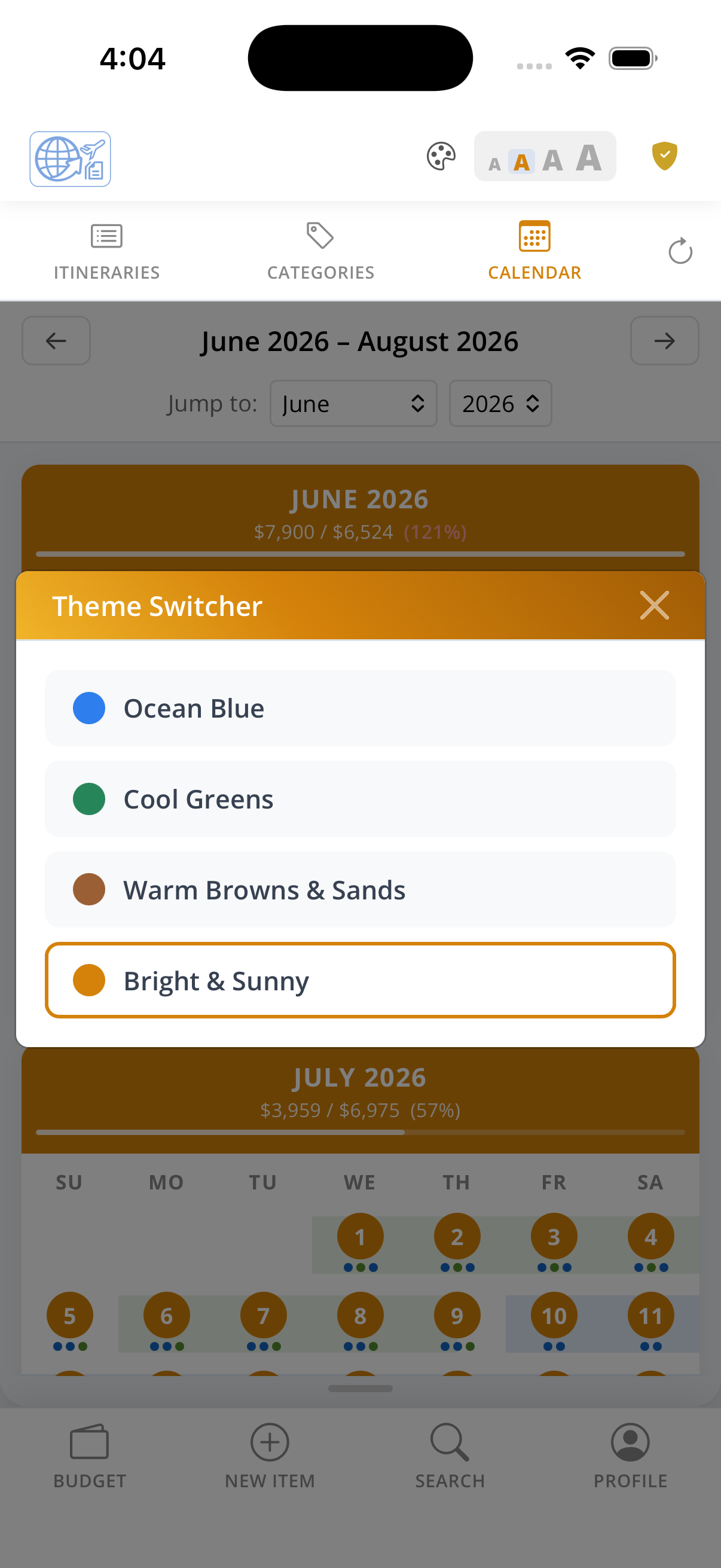 Theme switcher — sunny